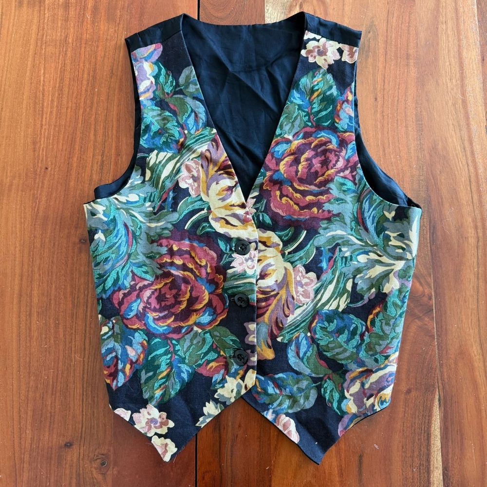 Vintage Floral Tapestry Vest in Black, Teal, Burgundy